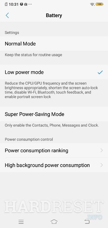 power saving setting on vivo Y11